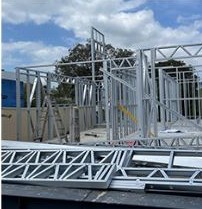 Steel wall frames on site
